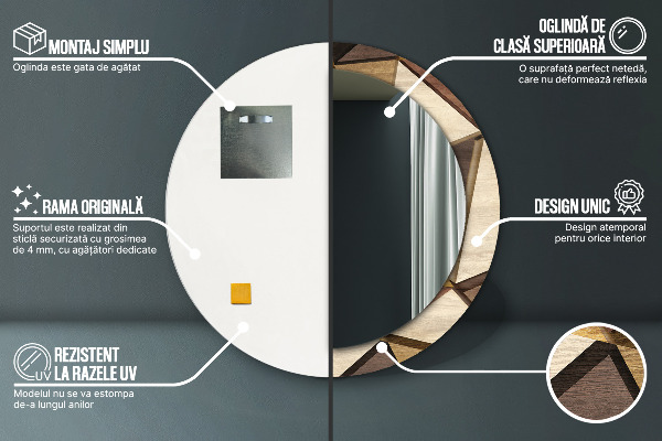 Geometrické 3D drevo Okrúhle dekoračné zrkadlo