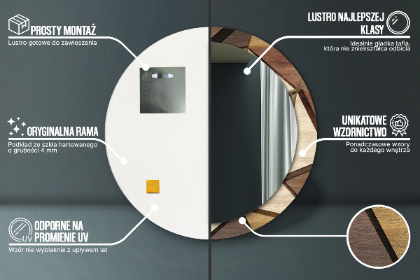 Geometrické 3D drevo Okrúhle dekoračné zrkadlo