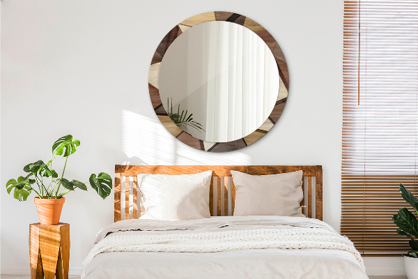 Geometrické 3D drevo Okrúhle dekoračné zrkadlo