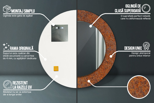 Hrdzavý kov Okrúhle dekoračné zrkadlo na stenu