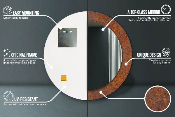 Hrdzavý kov Okrúhle dekoračné zrkadlo na stenu