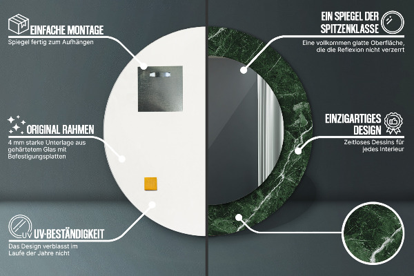 Zelený mramor Okrúhle dekoračné zrkadlo