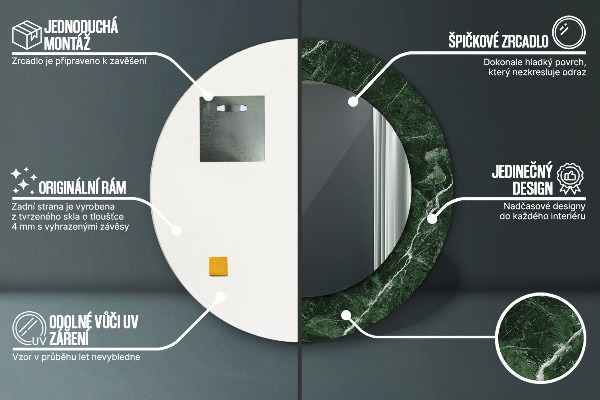 Zelený mramor Okrúhle dekoračné zrkadlo