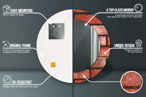 červená tehla Okrúhle dekoračné zrkadlo