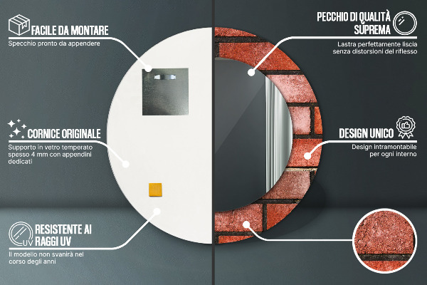 červená tehla Okrúhle dekoračné zrkadlo