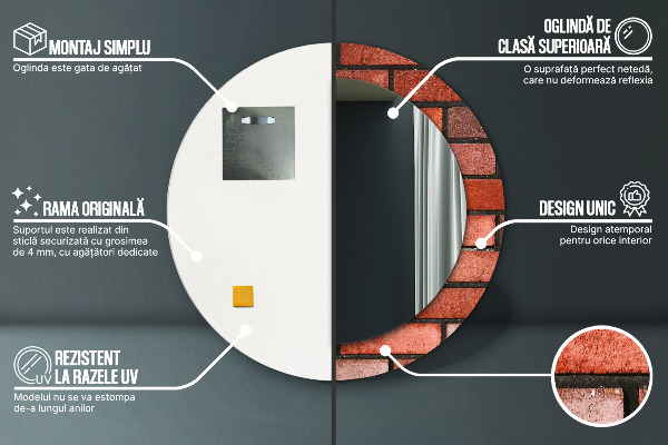 červená tehla Okrúhle dekoračné zrkadlo