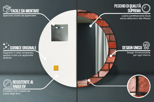 červená tehla Okrúhle dekoračné zrkadlo