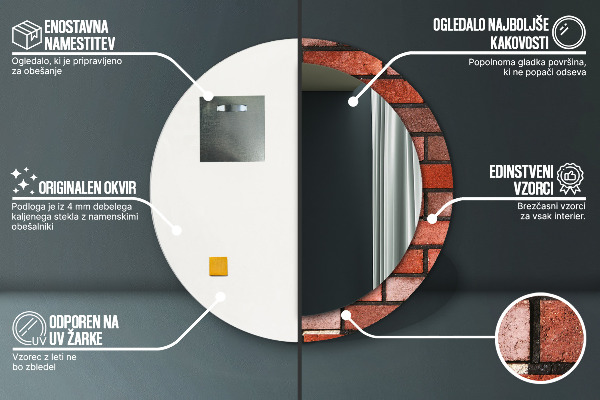 červená tehla Okrúhle dekoračné zrkadlo