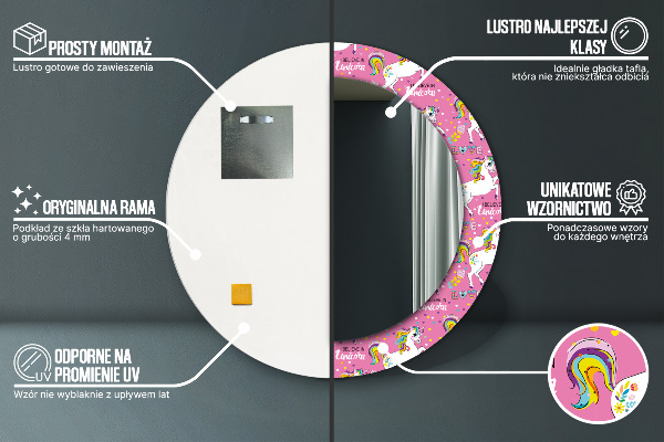 Kúzelný jednorožec Okrúhle dekoračné zrkadlo