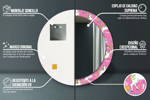 Kúzelný jednorožec Okrúhle dekoračné zrkadlo