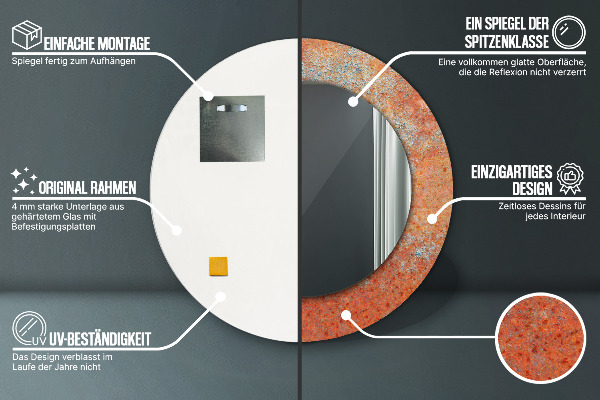 Hrdzavý kov Okrúhle dekoračné zrkadlo