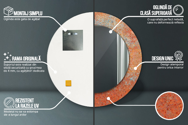 Hrdzavý kov Okrúhle dekoračné zrkadlo