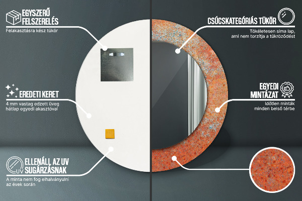 Hrdzavý kov Okrúhle dekoračné zrkadlo