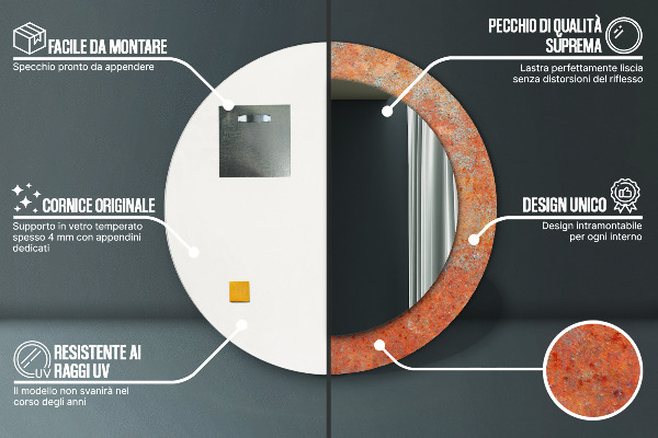 Hrdzavý kov Okrúhle dekoračné zrkadlo