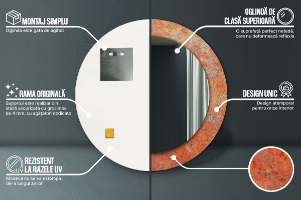 Hrdzavý kov Okrúhle dekoračné zrkadlo