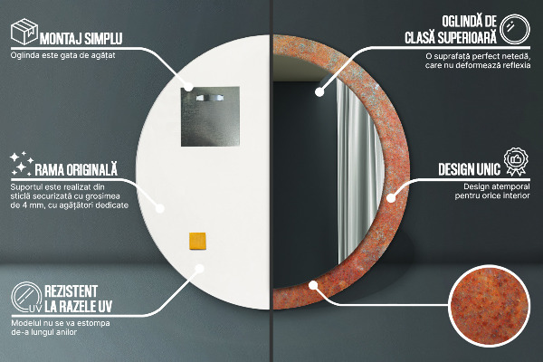 Hrdzavý kov Okrúhle dekoračné zrkadlo