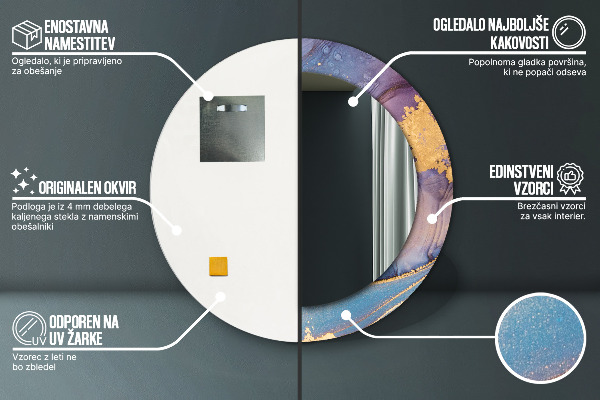 Mramorový kameň Okrúhle zrkadlo s motívom