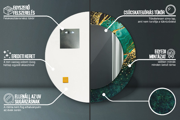 Mramorový zelený Okrúhle dekoračné zrkadlo na stenu