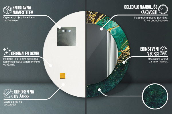 Mramorový zelený Okrúhle dekoračné zrkadlo na stenu