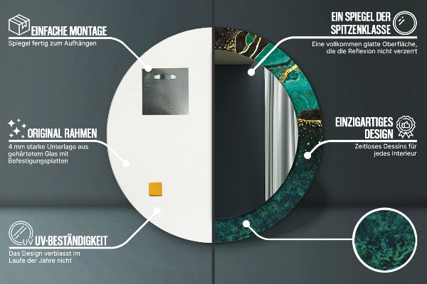 Mramorový zelený Okrúhle dekoračné zrkadlo na stenu