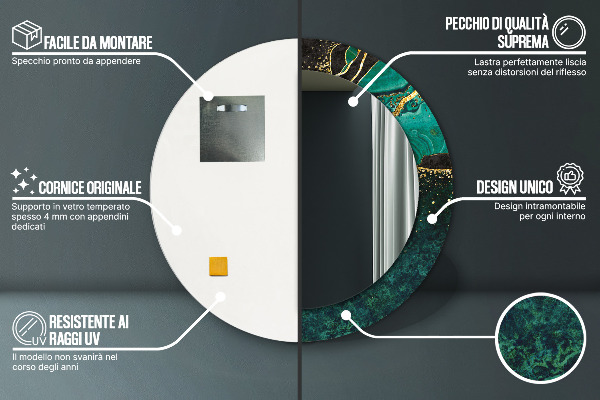 Mramorový zelený Okrúhle dekoračné zrkadlo na stenu