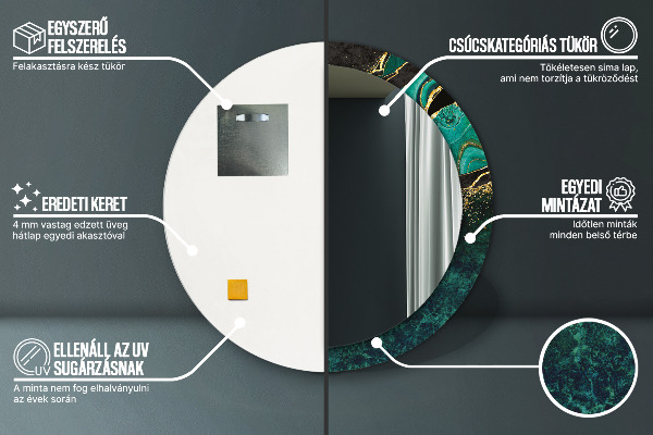 Mramorový zelený Okrúhle dekoračné zrkadlo na stenu