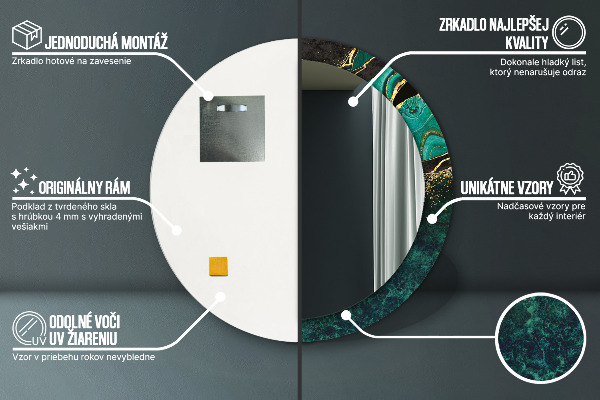 Mramorový zelený Okrúhle dekoračné zrkadlo na stenu