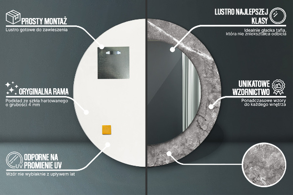 Rustikálny mramor Okrúhle dekoračné zrkadlo