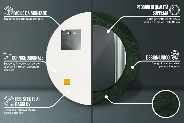 Zelený mramor Okrúhle zrkadlo rám s potlačou