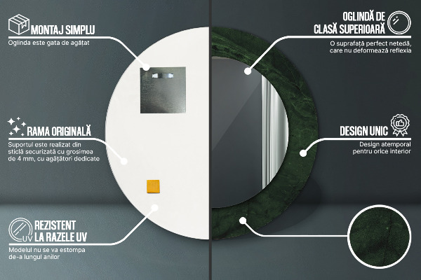 Zelený mramor Okrúhle zrkadlo rám s potlačou