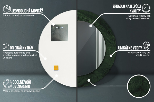 Zelený mramor Okrúhle zrkadlo rám s potlačou