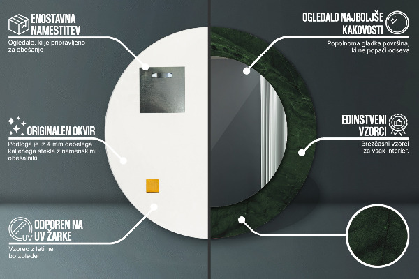 Zelený mramor Okrúhle zrkadlo rám s potlačou