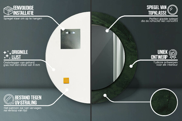 Zelený mramor Okrúhle zrkadlo rám s potlačou