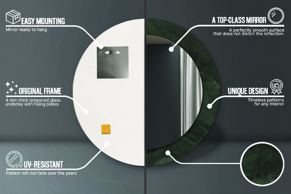 Zelený mramor Okrúhle zrkadlo rám s potlačou