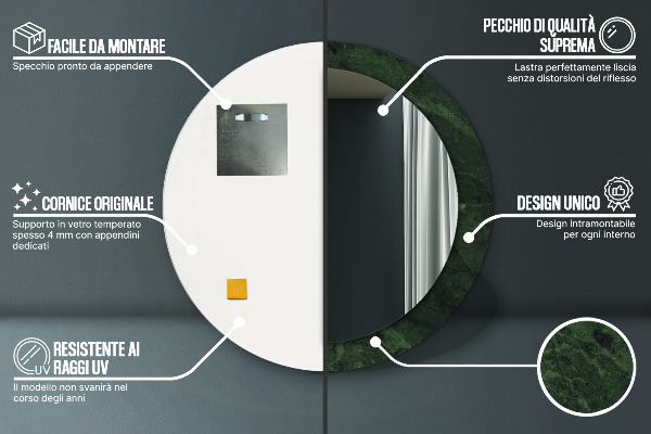 Zelený mramor Okrúhle zrkadlo rám s potlačou