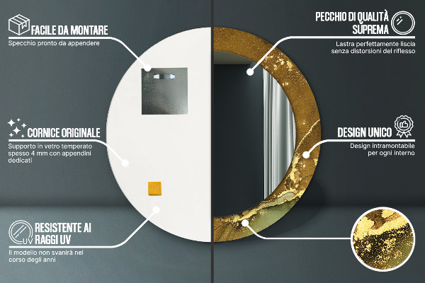 Kovové víry Okrúhle dekoračné zrkadlo na stenu