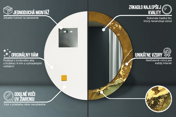 Kovové víry Okrúhle dekoračné zrkadlo na stenu