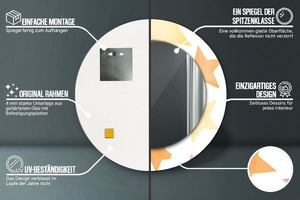 Pastelové hviezdy Okrúhle dekoračné zrkadlo na stenu