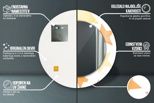 Pastelové hviezdy Okrúhle dekoračné zrkadlo na stenu