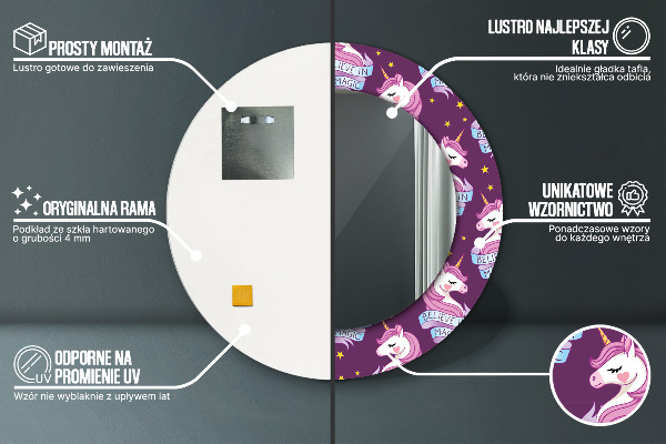 Jednorožec Okrúhle dekoračné zrkadlo na stenu