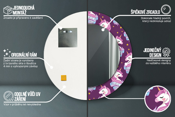 Jednorožec Okrúhle dekoračné zrkadlo na stenu