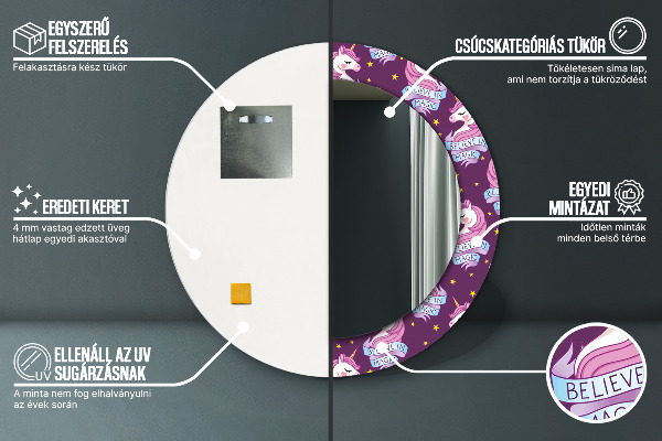 Jednorožec Okrúhle dekoračné zrkadlo na stenu