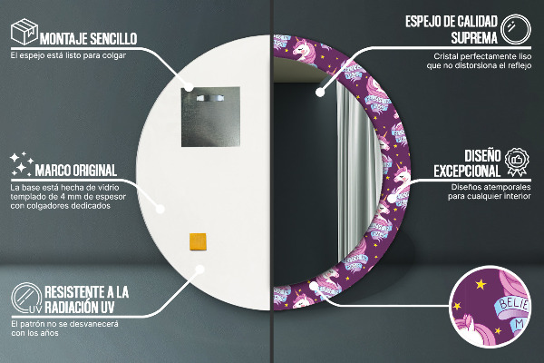 Jednorožec Okrúhle dekoračné zrkadlo na stenu