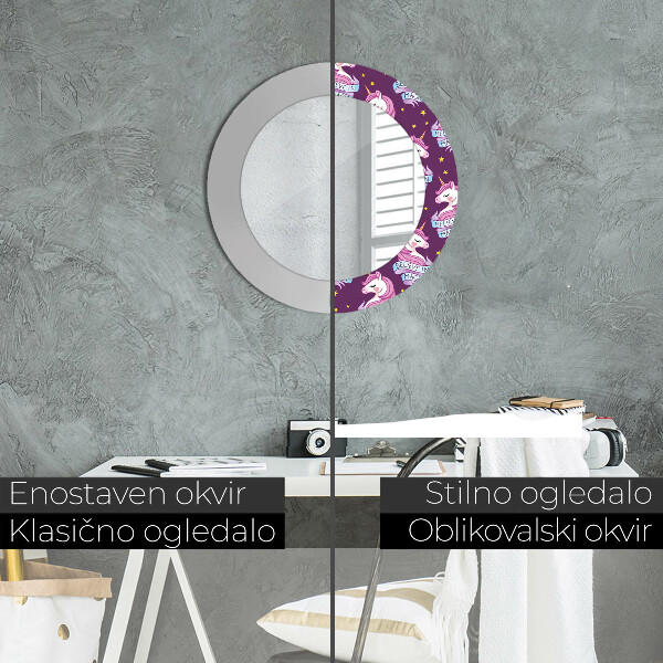 Jednorožec Okrúhle dekoračné zrkadlo na stenu