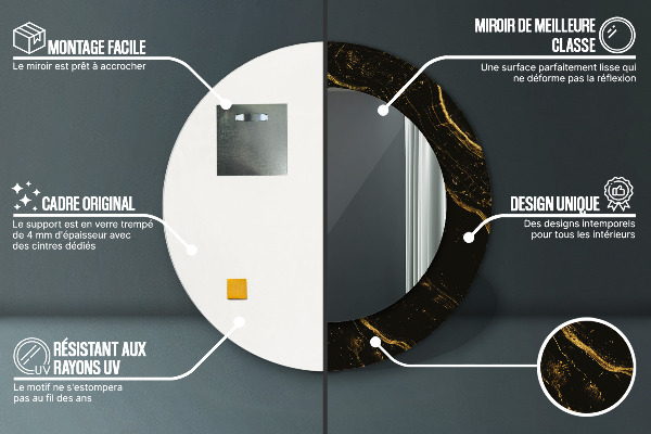 Čierny mramor Okrúhle dekoračné zrkadlo na stenu