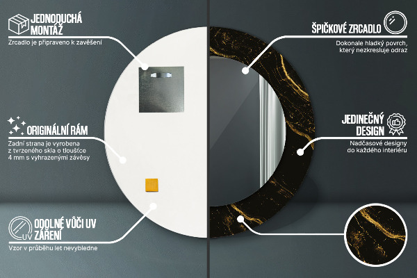 Čierny mramor Okrúhle dekoračné zrkadlo na stenu