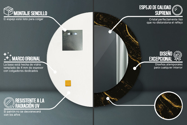 Čierny mramor Okrúhle dekoračné zrkadlo na stenu