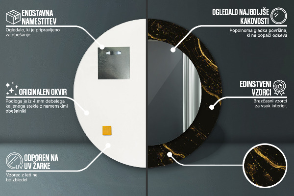 Čierny mramor Okrúhle dekoračné zrkadlo na stenu