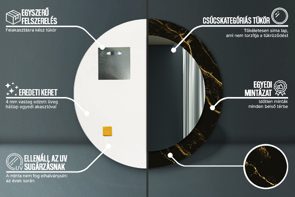 Čierny mramor Okrúhle dekoračné zrkadlo na stenu