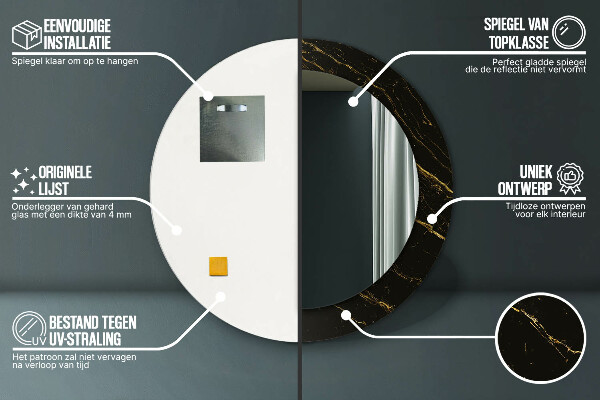 Čierny mramor Okrúhle dekoračné zrkadlo na stenu